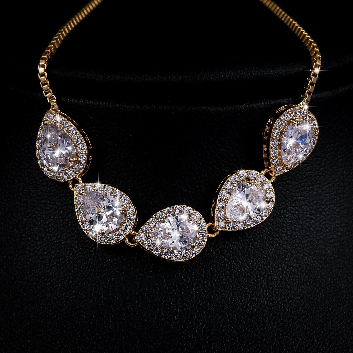 WeimanJewelry Cubic Zirconia CZ Wedding Bridal Pear Cut Adjustable Teardrop Chain Bracelet for Women Lady (Gold) - Image 5