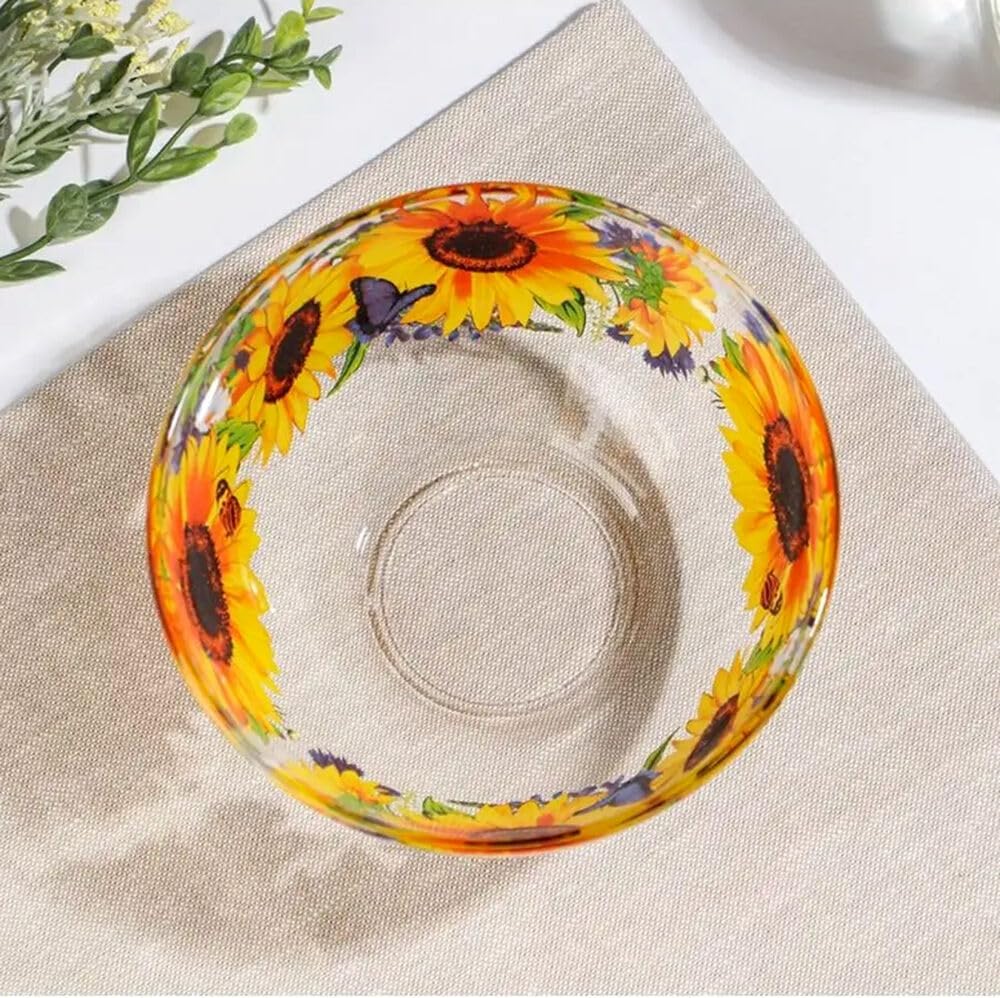 STP GOODS Glass Serving Bowl Set of 2 Pcs 23.7 oz and 50.7 oz, Large Glass Salad Bowl, Prepping, Deep Bowl for Kitchen Microwave & Dishwasher Safe (Sunflowers)