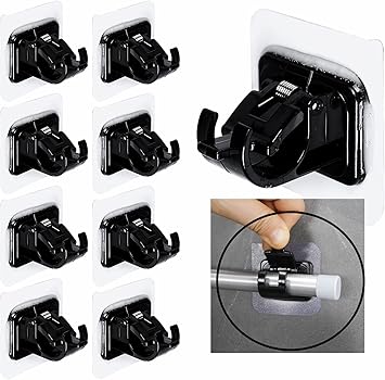 GROVENT Self Adhesive Curtain Rod Holder, Curtains Bracket Crossbar Hook Self Adhesive Rods Holder for Bathroom and Kitchen (Black, 2pcs)