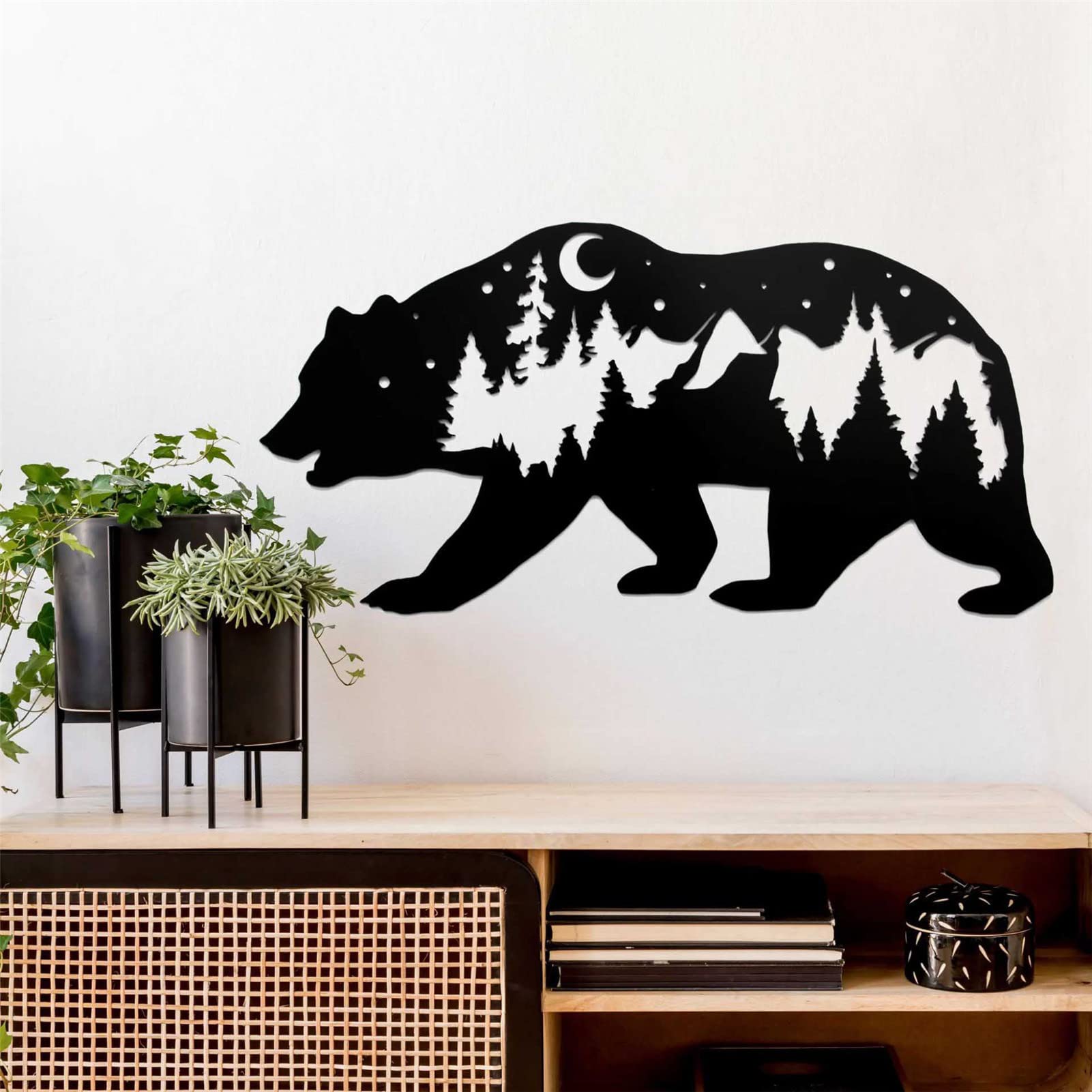 Metalowy niedźwiedź wall art do salonu duży rozmiar czarny rustykalne zwierzę las dekoracje ścienne metalowe ozdoby do dekoracji wnętrz wnętrze kute rzemiosło, 35x66 cm
