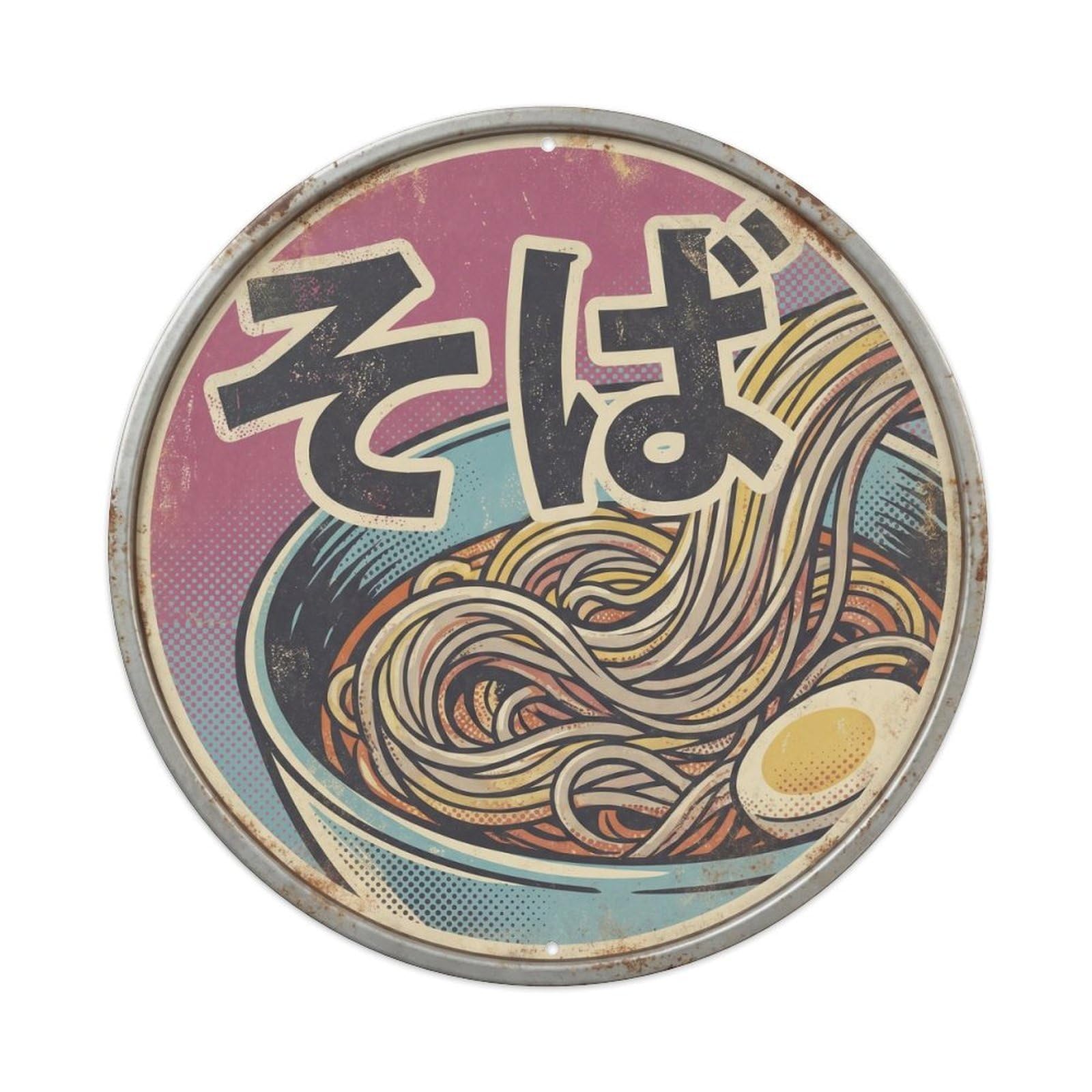 Cxhjca 8X8inch(20X20cm) Soba Japanese Restaurant Kitchen Vintage Graphic Noodle Metal Tin Sign