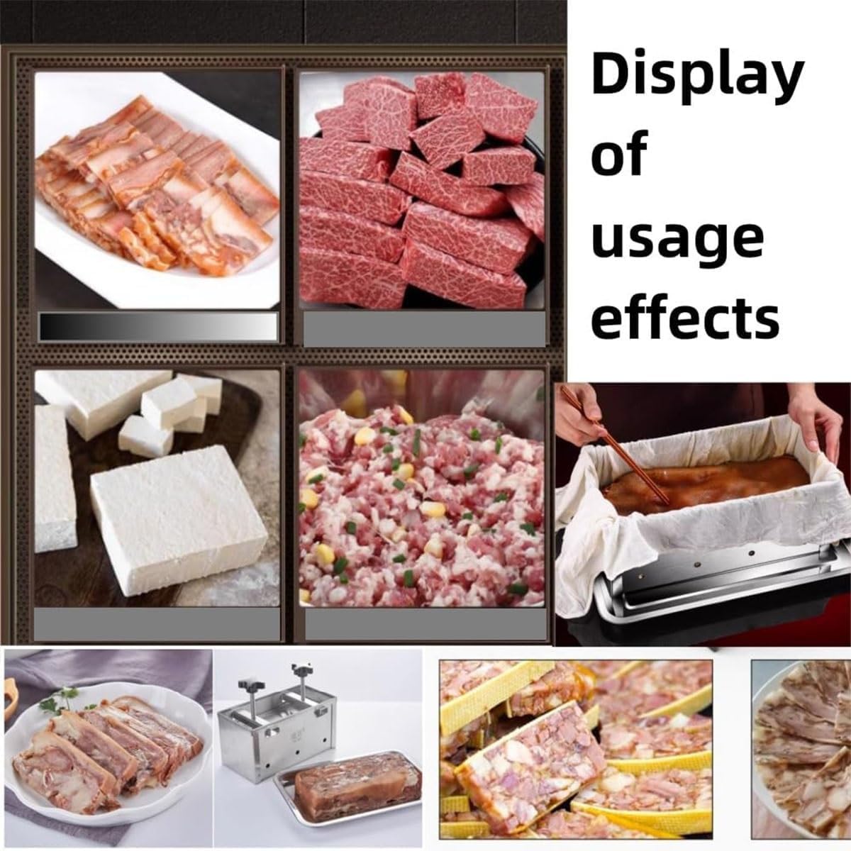 304 Edelstahl Schinkenpresse quadratisch mit Griff, Dicke Form für gekochtes und gefrorenes Fleisch, Küchenwerkzeug für Schweinefleisch, Rindfleisch, Speck und hausgemachte Fleischwaren,1kg