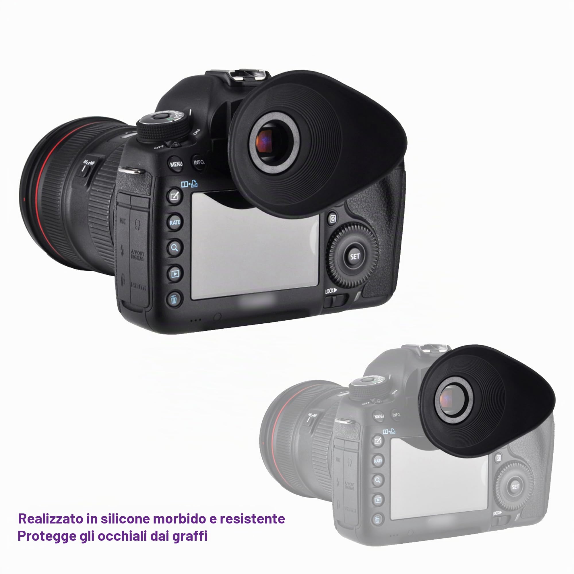 2 Oculari in Silicone Morbido e Grande Canon EOS 5Ds 5DsR 5DIII 5DIV 7DII | Oculare 360° Ruotabile, Anti-graffio, Scherma la luce diffusa, Ergonomia ovale per portatori di occhiali, per Canon EG Mirino