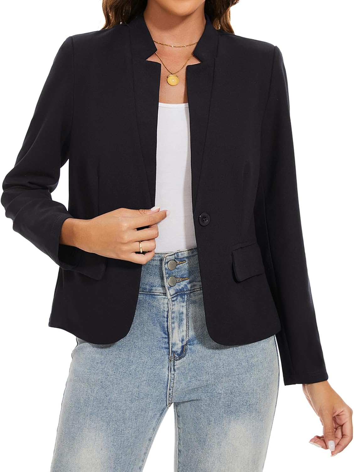 MINTLIMIT Blazer for Women Long Sleeve Button Front Blazer Notch Collar Casual Work Office Suit Jackets with Pockets