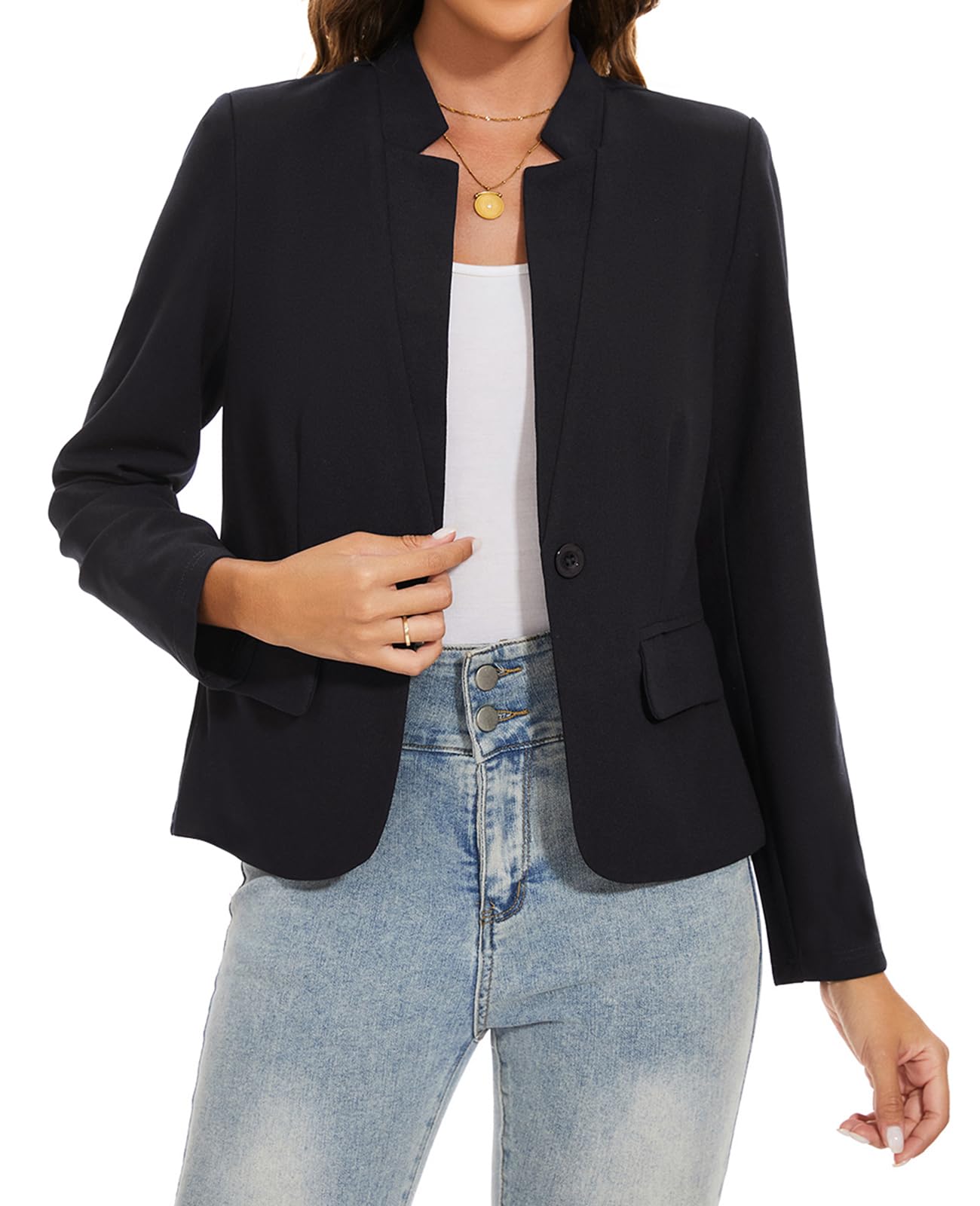 MINTLIMIT Womens Blazer Suit Jacket Button Front Notched Collar Jackets Long Sleeve Collarless Blazers Casual Workwear with Pockets