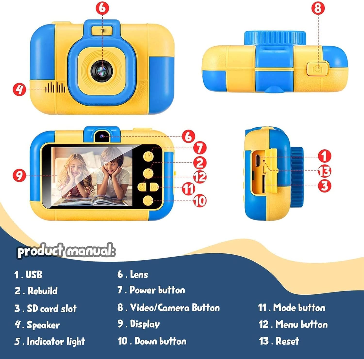 Kids Selfie Camera, Christmas Birthday Gifts for Boys Age 3-9, HD Digital Video Cameras for Toddler, Portable Toy for 3 4 5 6 7 8 Year Old Boy