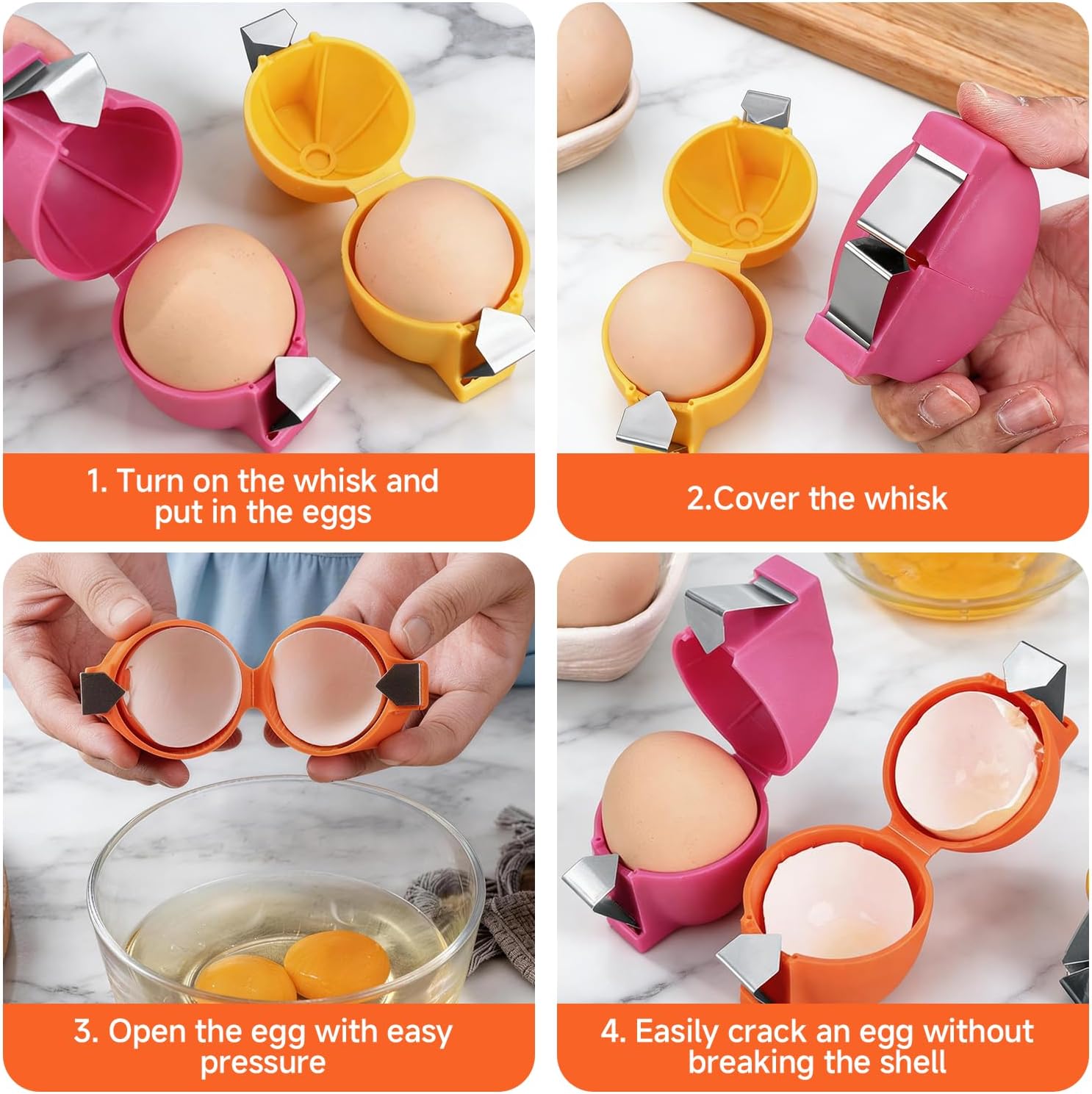 2PCS Egg Shell Opener,2026 Upgrade Stainless Steel Egg Cracker Tool,Multifunctional Egg Shell Opener for Raw & Hard-Boiled Eggs,Handheld Kitchen Gadget for Easy Peeling & Separating