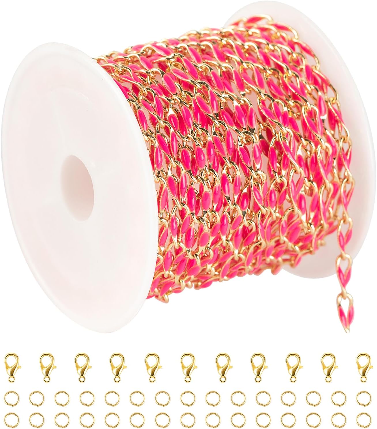 2 Meters Jewelry Chains for Jewelry Making, Enamel Cable Rolo Chain Spool with Jump Rings and Lobster Clasps