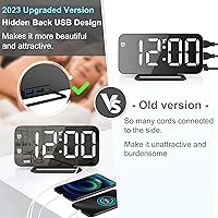 Vista 4 de Reloj despertador digital LED delgado con espejo para dormitorio, con superficie de espejo para maquillaje, regulable, pantalla grande, fácil