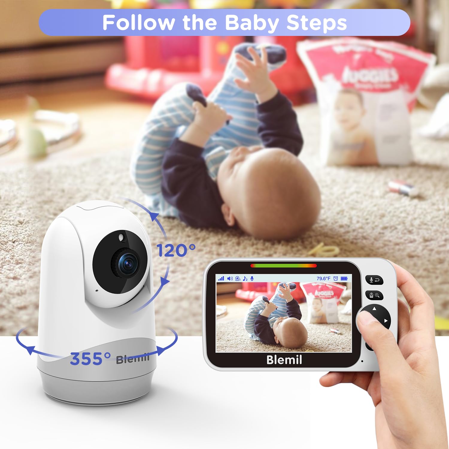 Blemil Video Baby Monitor 5" Schermo Diviso, Modello Aggiornato, No WiFi
