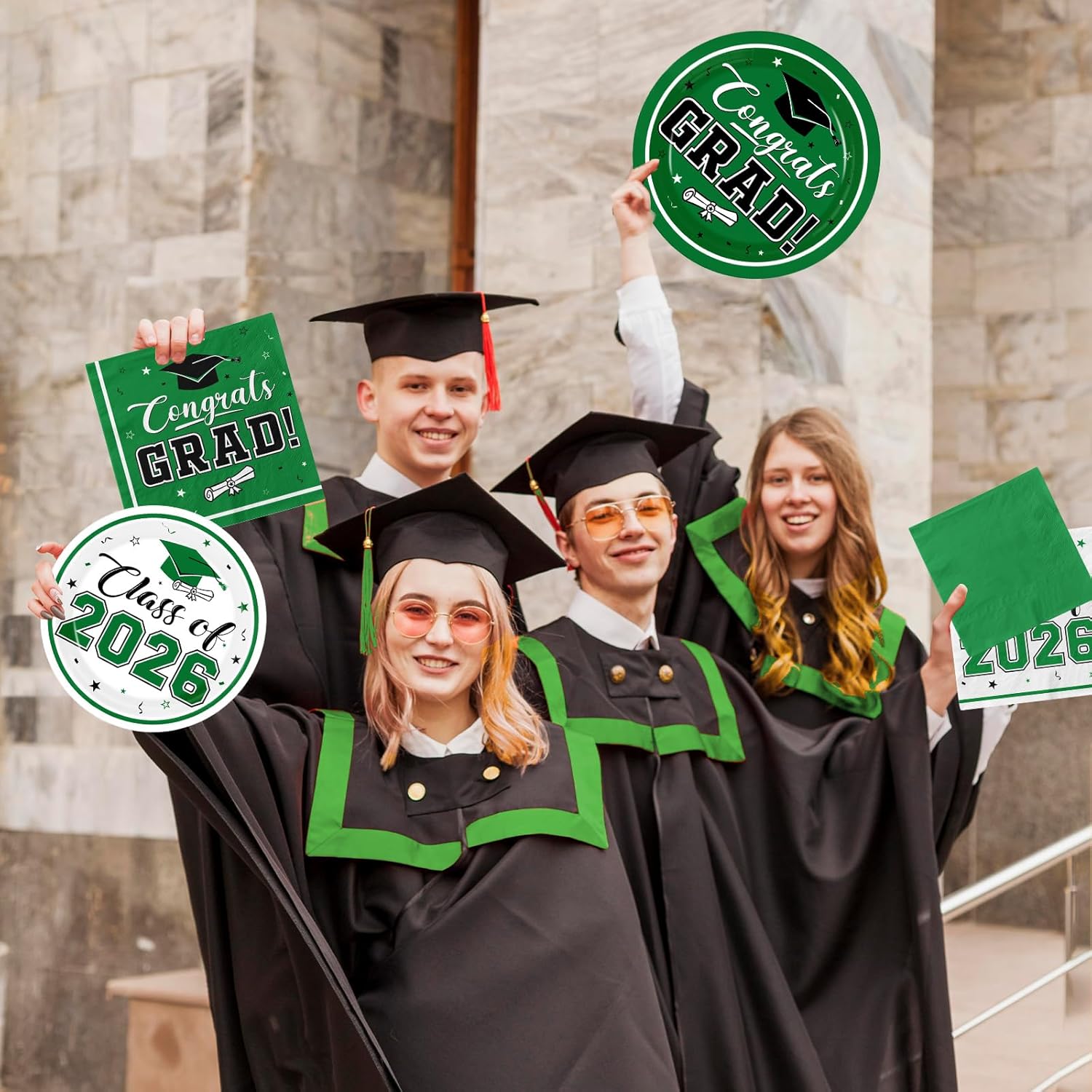 Graduation Party Plates and Napkins Green Class of 2026 Grad Congrats Party Supplies Disposable Dessert Paper Plates Cocktail Napkins forGraduation Party Decorations,Serve 50