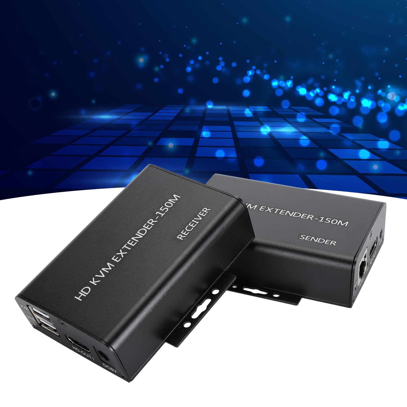 Rallonge USB HDMI KVM sur Un Seul Câble Ethernet Cat5e/6 jusqu'à 150 M, Rallonge KVM HD 1080P, émetteur-récepteur D'extension Ethernet pour Contrôle du Clavier et de la Souris