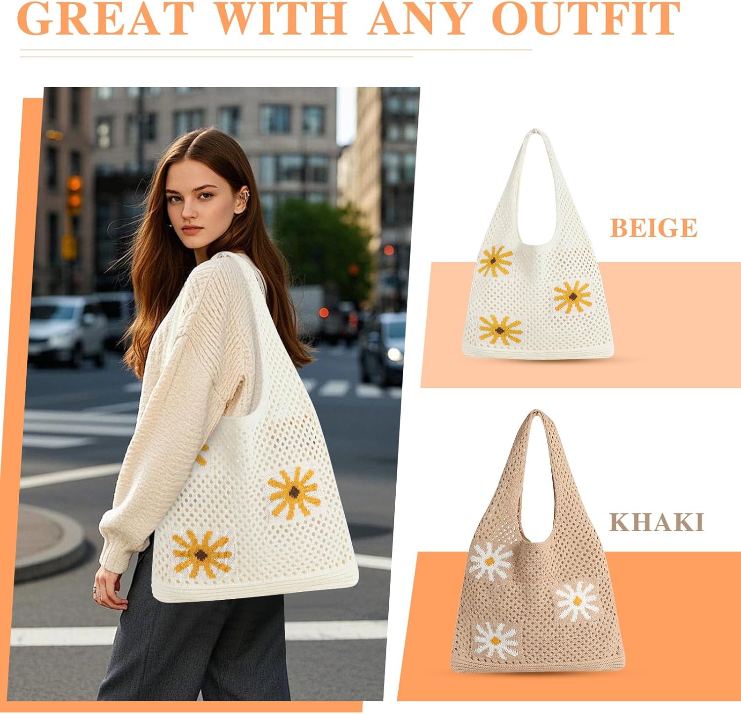 Water Bottle Crochet Tote Bag, Aesthetic Mesh Crochet Beach Bag, Hippie Knitted Tote Bag for Women - Image 2