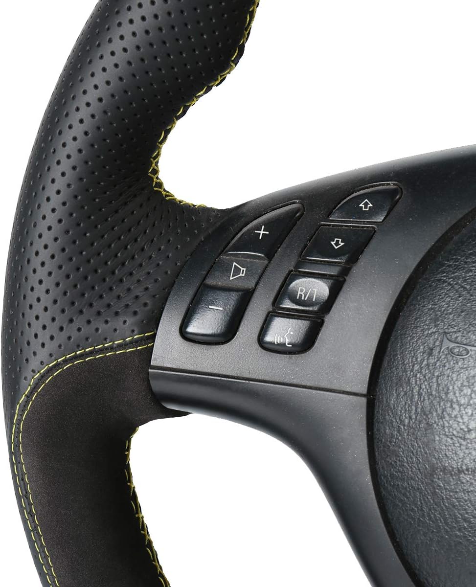 MEWANT Suede with Genuine Leather Steering Wheel Cover Wrap for BMW 3 Series E46 E46/5 2004-2005/5 Series E39 2002-2003 / M3 2001-2006 / M5 2000-2003