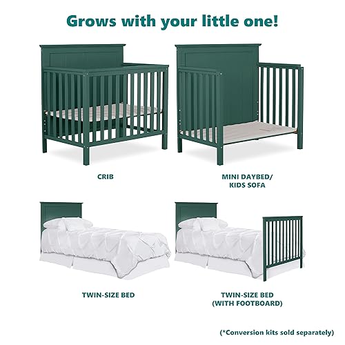 Miniatura 5 de Dream On Me Ava 4-in-1 Convertible Mini Crib in Olive, Greenguard Gold Certified, Non-Toxic Finish, Comes with 1" Mattress Pad, with 3 Mattress