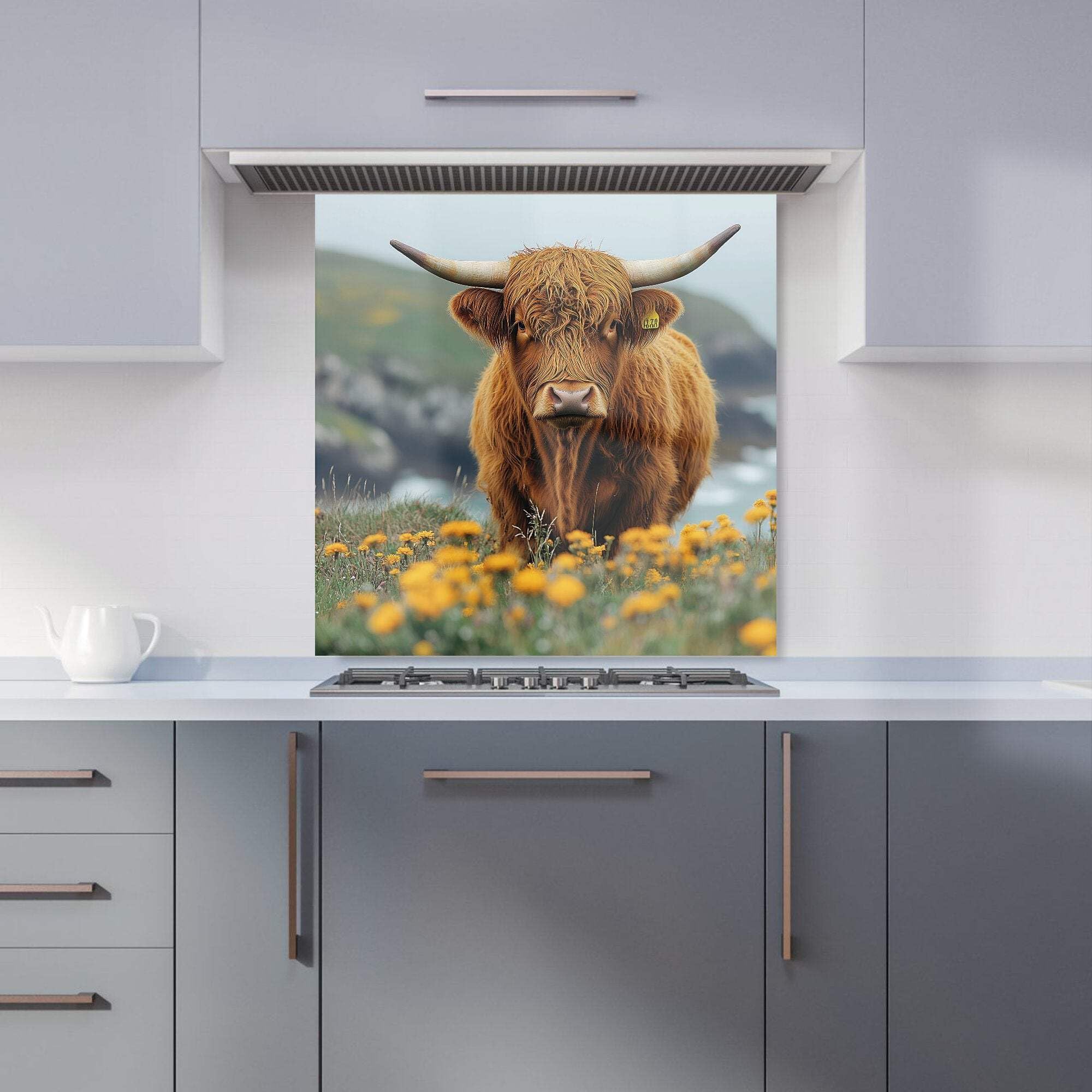 Warren Reed Highland Cow Coast Kitchen Splashback - 600mm x 600mm - Toughened Glass