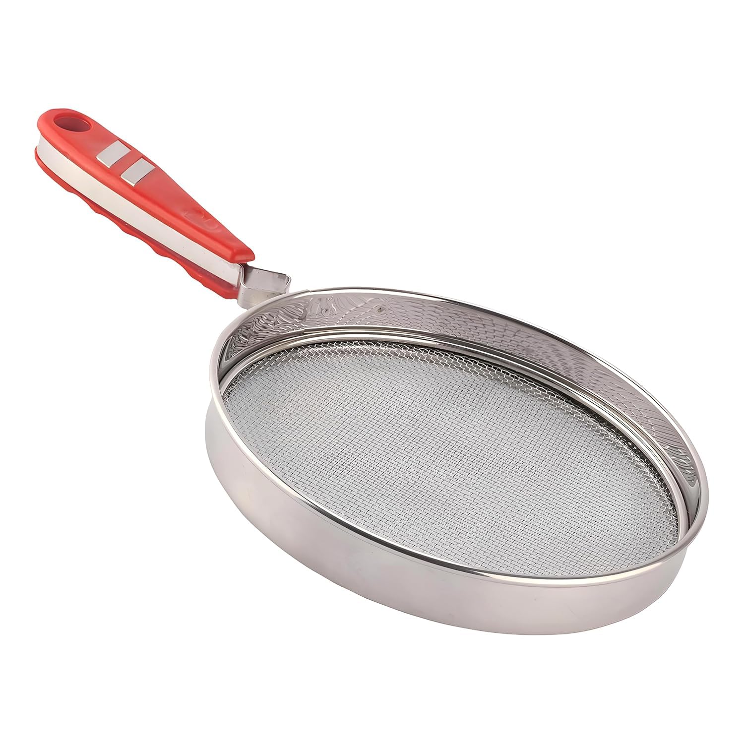 Stainless Steel Roti Roasting Grill, 37cm Mesh Strainer with Red Handle, Round BBQ Net for Bharta, Phulka and Papad