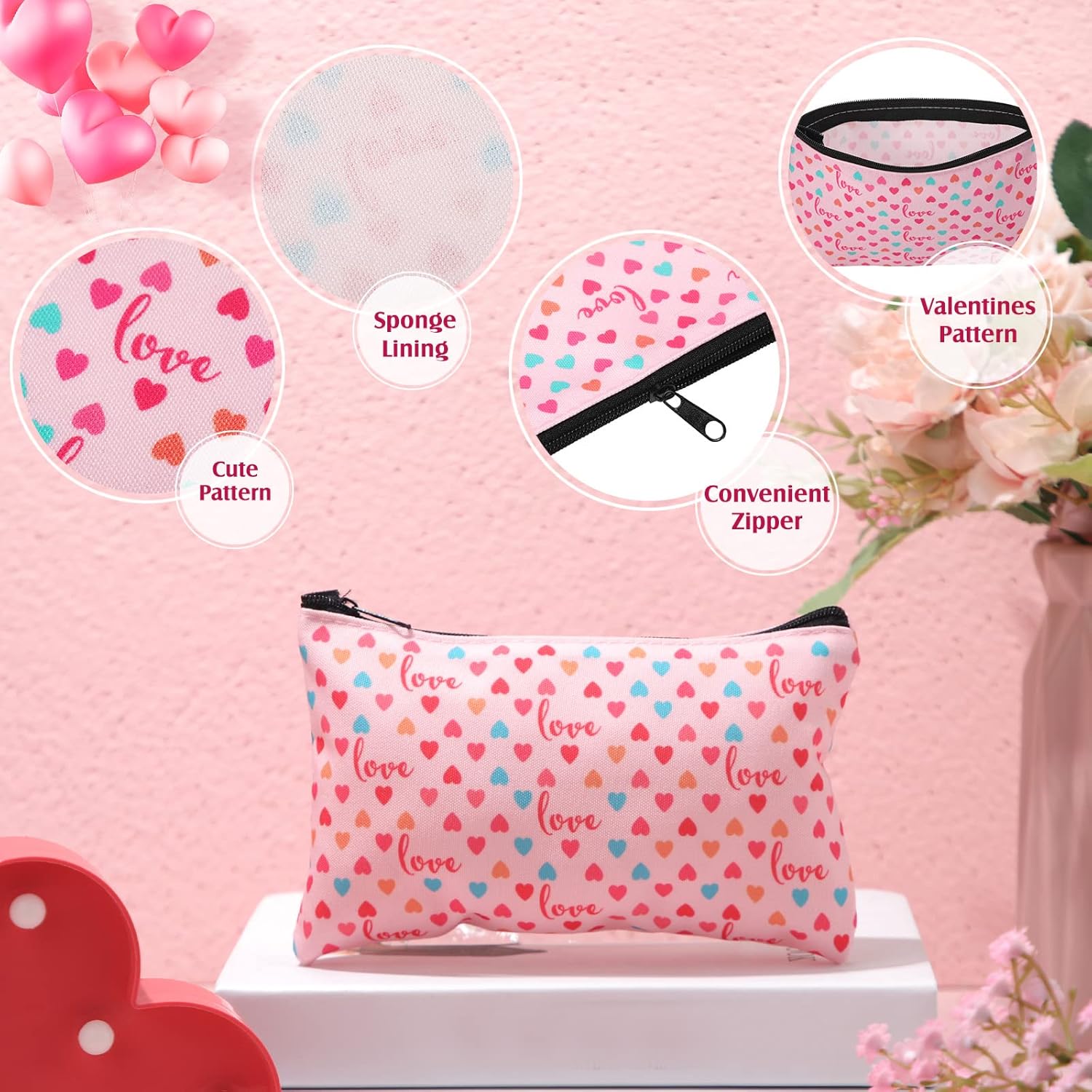 Reginary 22 Pieces Valentines Day Makeup Bags Bulk Valentine Galentines Day Gifts for Women Heart Cosmetic Bags with Zipper Valentine's Party Favors Travel Toiletry Pouches Organizer Purse, 11 Styles