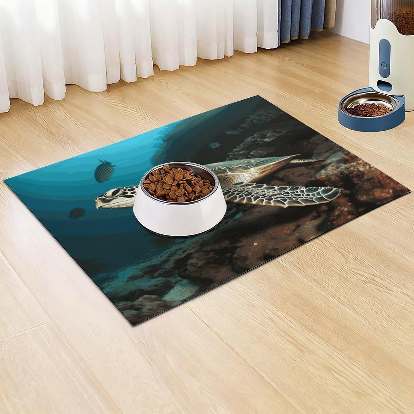 Tartaruga marina (1) Tappetino per cibo per gatti, tappetino antiscivolo per cibo e acqua, facile da pulire, per cibo e acqua, per cani e gatti, 61 x 81,3 cm