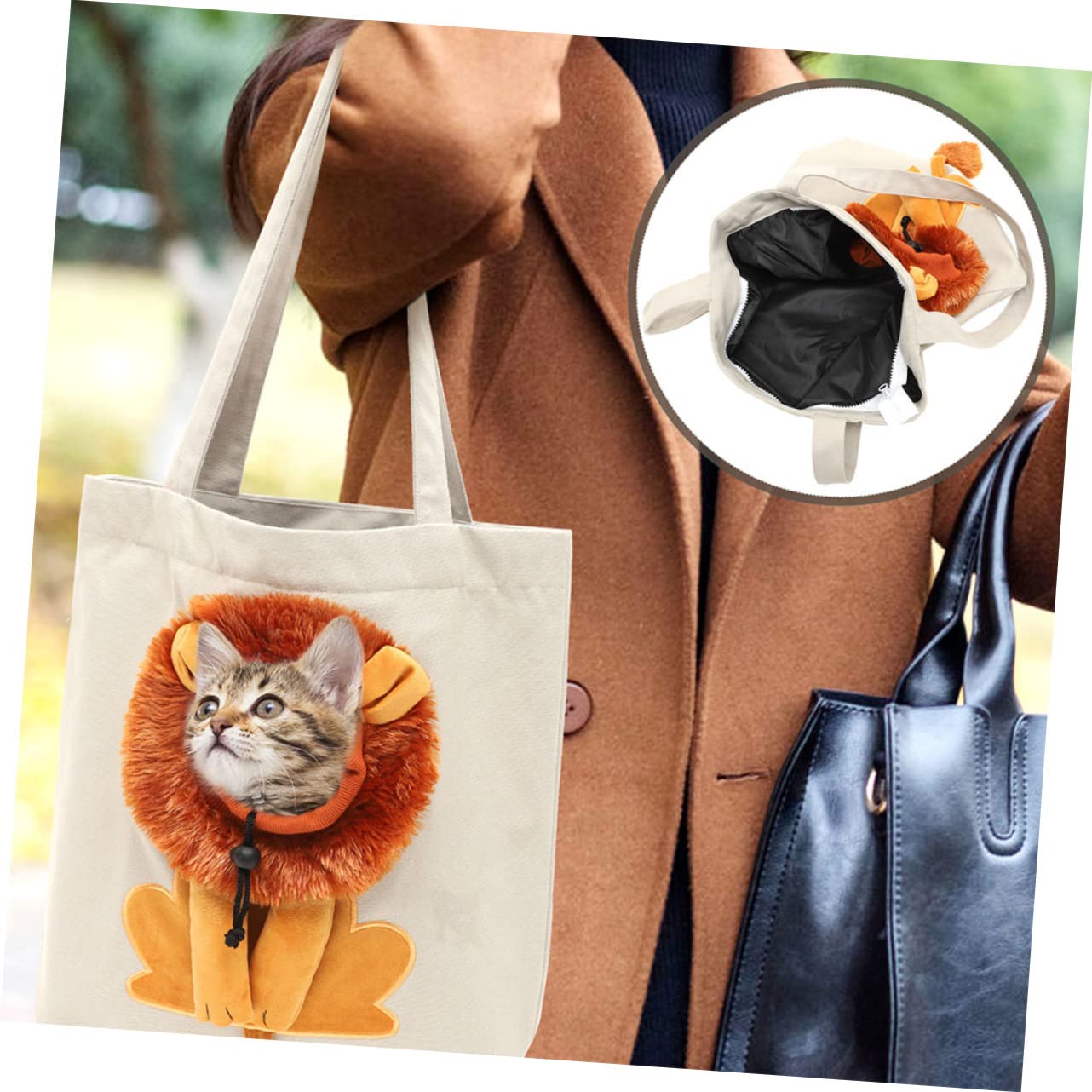 HEMOTON Lion Shaped Cat Sling Carrier Bag Portable Breathable Pet Bag with Opening Lightweight Canvas Pet Carrier for Daily Use for Dogs and Cats