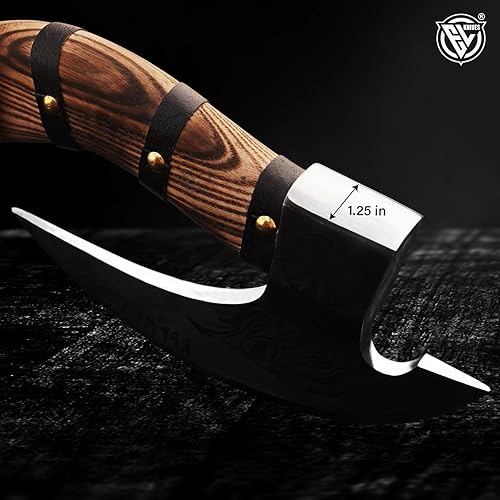 Miniatura 9 de Edgelandknives® Hacha de pizza vikinga multiusos con funda, hacha de carnicero vikingo, hacha cortadora de pizza vikinga, mango de madera quemada y