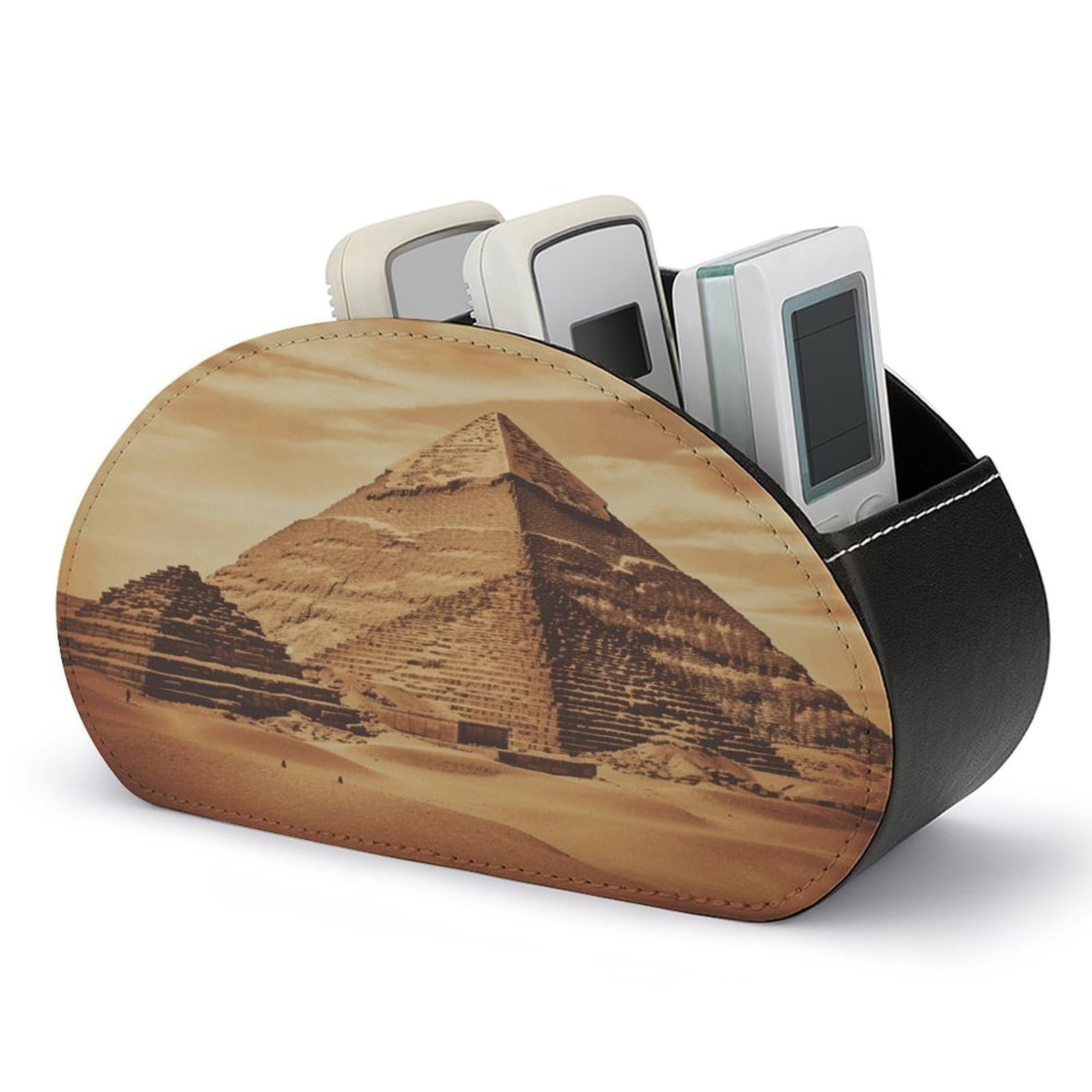 VstaDank - Egyptian Pyramid Remote Control Stand with 5 Compartments TV Box PU Leather Multifunctional Office Desk Nightstand Organizer