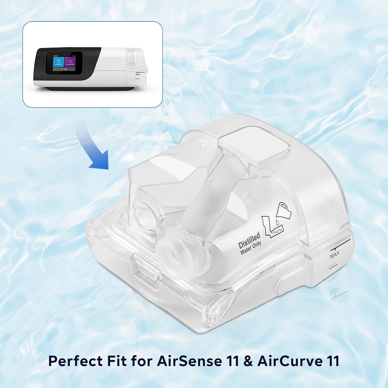 Replacement Water Chamber for AirSense 11 and AirCurve 11 – 380ml Humidifier Tub, Easy to Clean and Install, Durable Square Base Design for Consistent Humidification