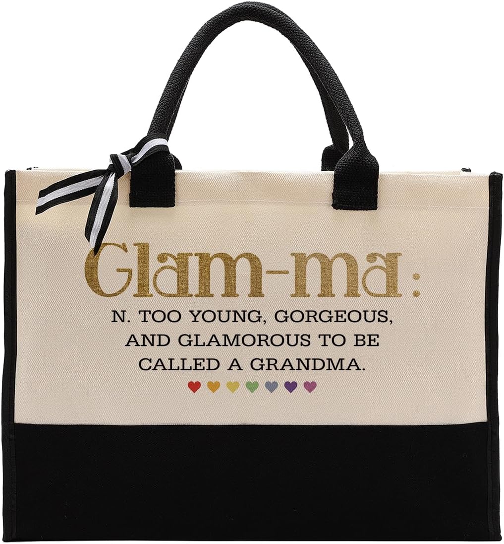 EDCTO Canvas Bag Gift for Grandma, Glam-ma Canvas Shopping Bag, Cotton Canvas Tote Bag, Grandma Definition Tote Bag, Mother's Day Gift for Grandma, Novelty Grandma Gift, Grandma Birthday Gift