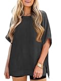 Womens Oversized T Shirts Summer Casual Ribbed Batwing Short Sleeve Tunic Tops Loose Fit Dolman Sleeve Tees