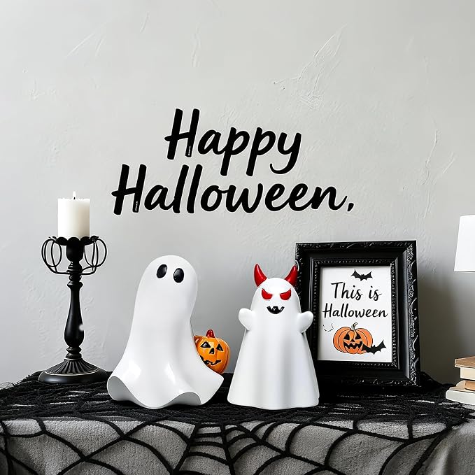 Figuritas fantasmas blancas Halloween 2 piezas resina miniatura 3