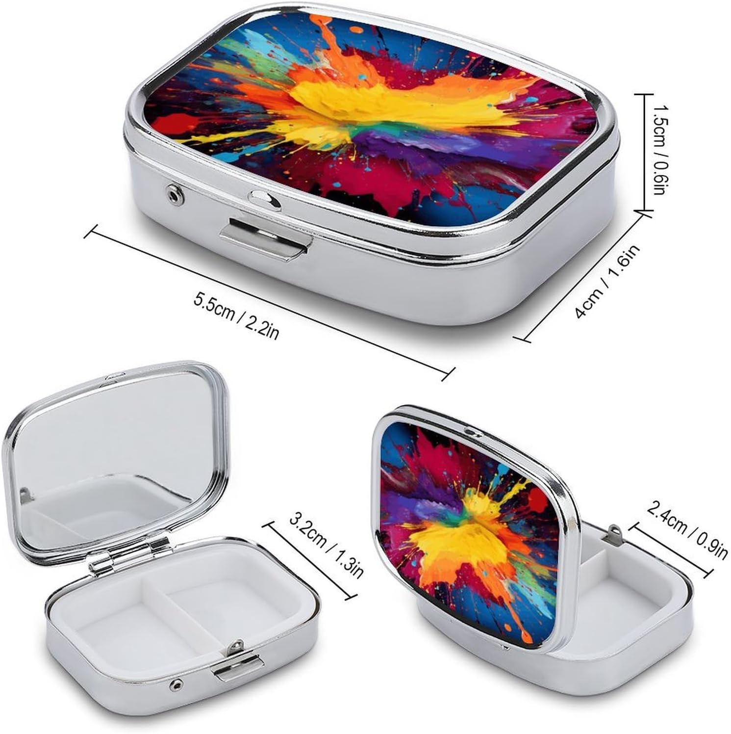 Colorful 2 Compartments Pill Box with Mirror for Pocket image 2
