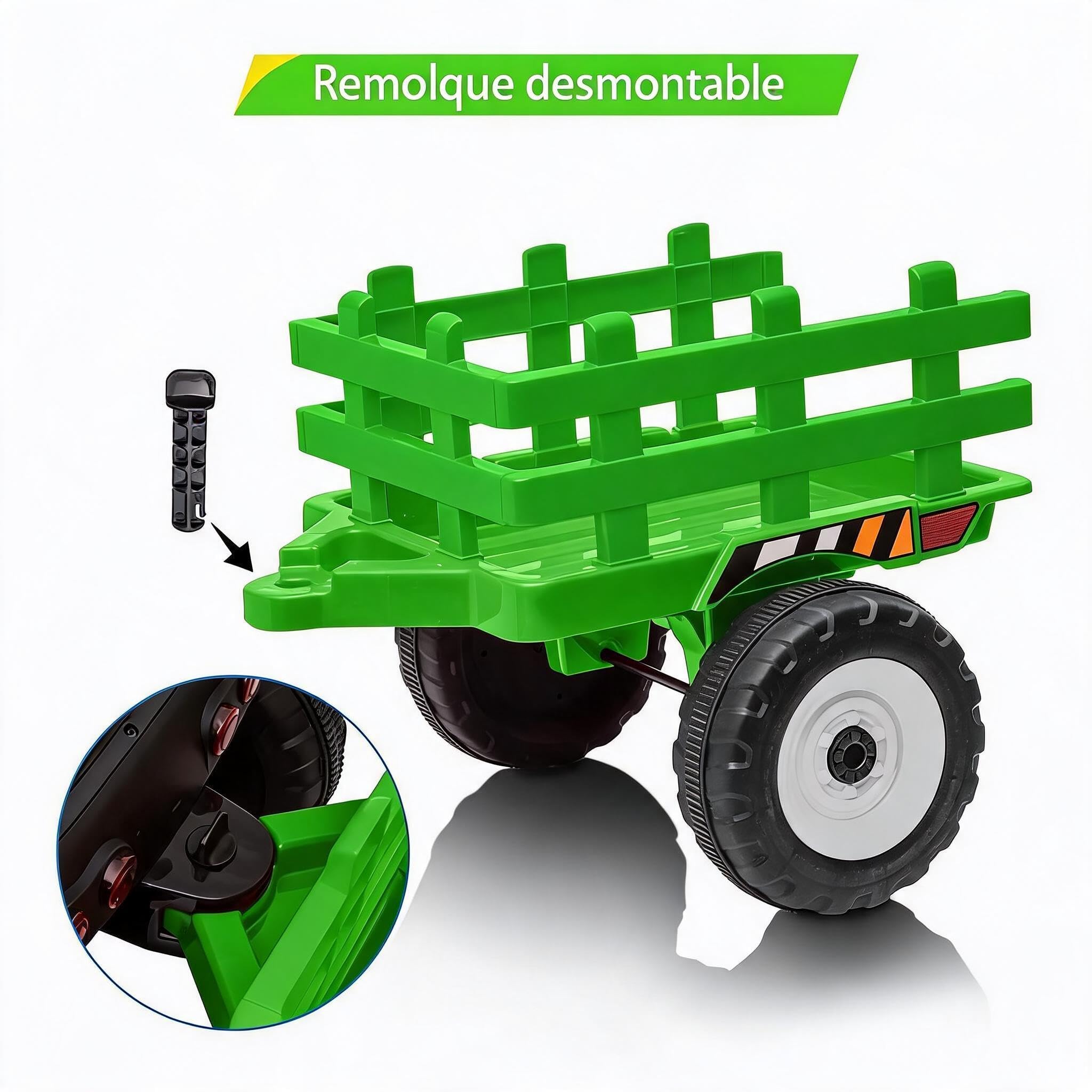 Garvee Tractor Electrico para Niños con Mando 2.4g, Remolque Desmontable,3 Velocidades Ajustable, LED, Música, Pedales, Inalámbrico,USB, Vehículo De Batería para Niños De 3 a 6 Años, Verde