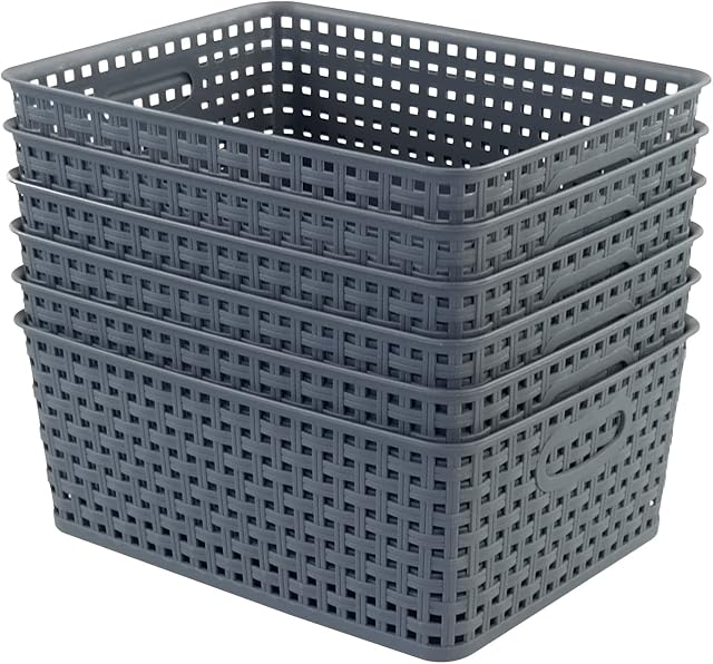 Gitany 8 L Woven Basket Set of 6, Plastic Storage Baskets