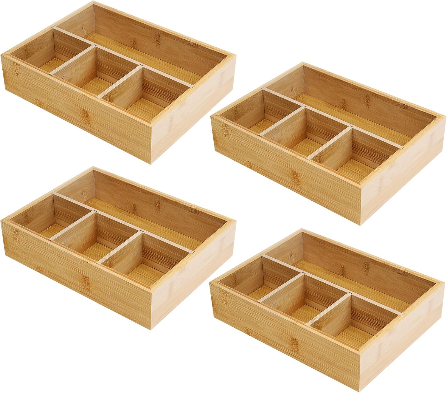 4 Pack Bamboo Tea Bag Organizer, Tea Bag Storage for Drawers, Sturdy Tea Chest Boxes for Shelf, Coffee Station, Sugar Packet, Sweeteners, Small Packets