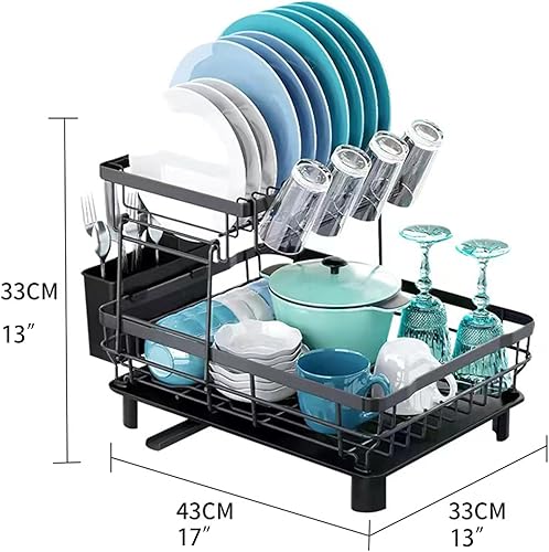 Miniatura 7 de DMTXCRP Escurridor de platos, ahorro de espacio y duradero, a prueba de óxido, estantes grandes de acero inoxidable de 2 niveles para encimera de