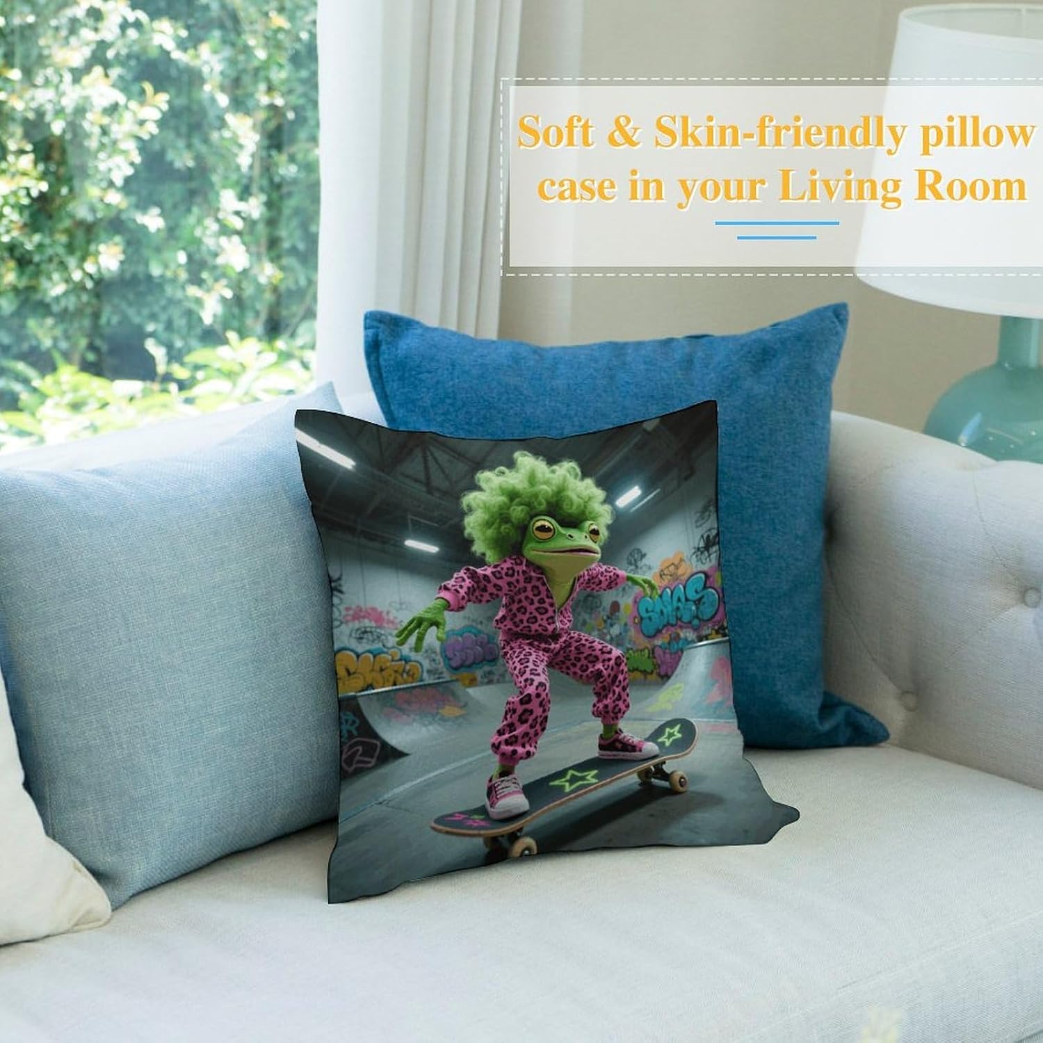 Funky Skateboard Frog Plush Cushion Cover