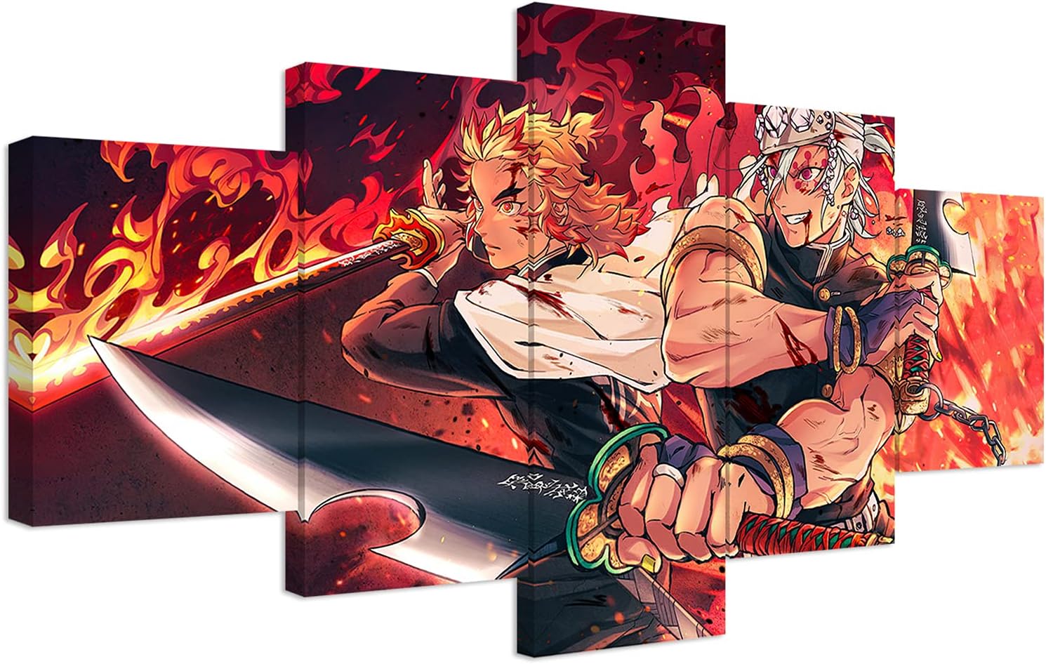 KAIWALK Anime Poster Kyojuro Rengoku and Tengen Uzui Print on Canvas Painting Wall Art for Living Room Home Decor (With Frame, Q-04)