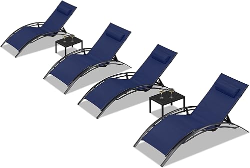 Miniatura 1 de PURPLE LEAF Juego de tumbona para patio, sillón al aire libre, playa, piscina, tumbona para tomar el sol, tumbona reclinable, sillas de bronceado