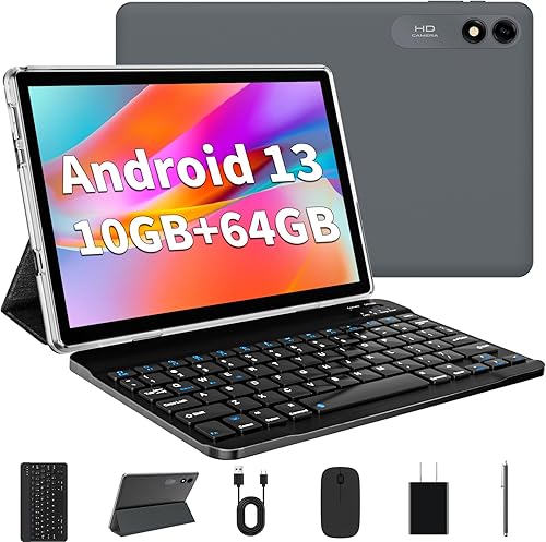 Miniatura 1 de Tablet Android 13, tableta de 10.1 pulgadas, tableta con teclado, mouse, 10GB+64GB 1TB Expand, 8000mAh, procesador Octa-Core, cámara dual 5MP+8MP,