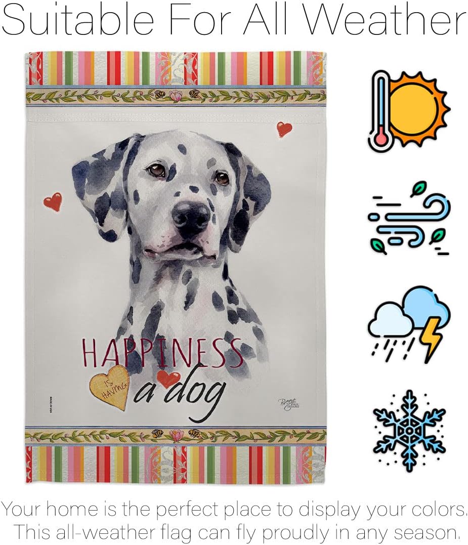Breeze Decor Dalmatian Happiness House Flag 2 pcs Pack Dog Puppy Spoiled Paw Canine Fur Pet Nature Farm Animal Creature Decoration Banner Small Garden Yard Gift Double-Sided, Made in USA