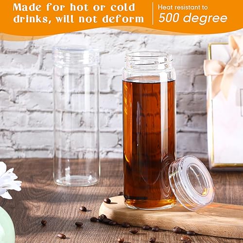 Miniatura 5 de Uiifan 8 botellas de agua de vidrio de boca ancha con tapas, botellas de jugo reutilizables, recipientes de vidrio a prueba de fugas para líquidos,