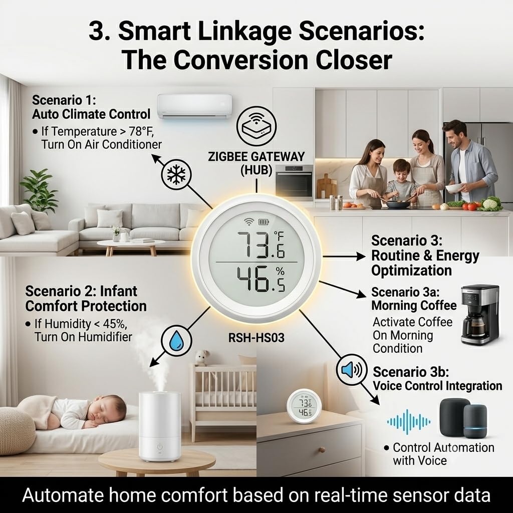 ZigBee Smart Temperature and Humidity Sensor, Digital Indoor Thermometer and Hygrometer with App Alerts, Wireless Climate Monitor for Home, Baby Room, and Greenhouse (Hub Required)
