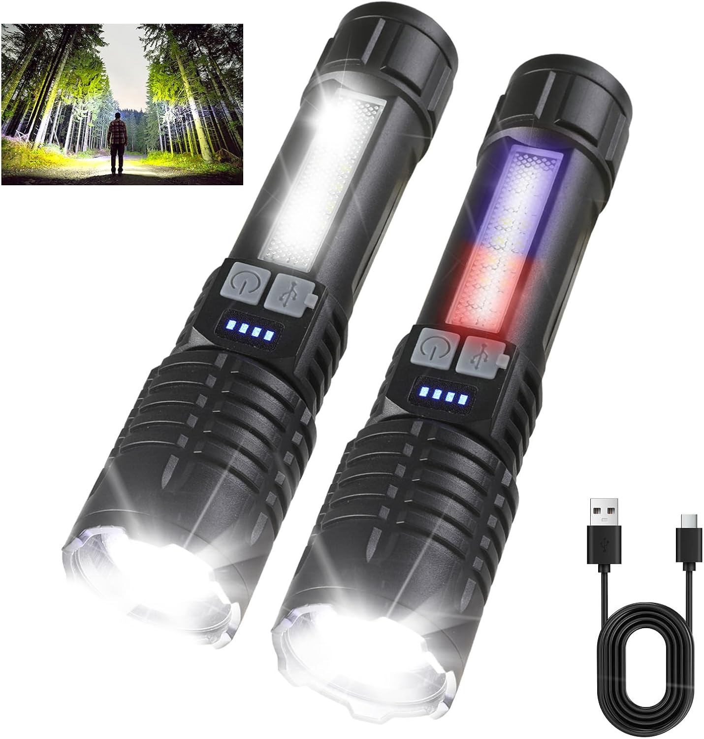Rechargeable Flashlights High Lumens, 5 Modes Adjustable Brightness, Waterproof LED Tactical Flashlight, High Powered Handheld Flashlight for Home/Camping/Emergency (2 Pack)