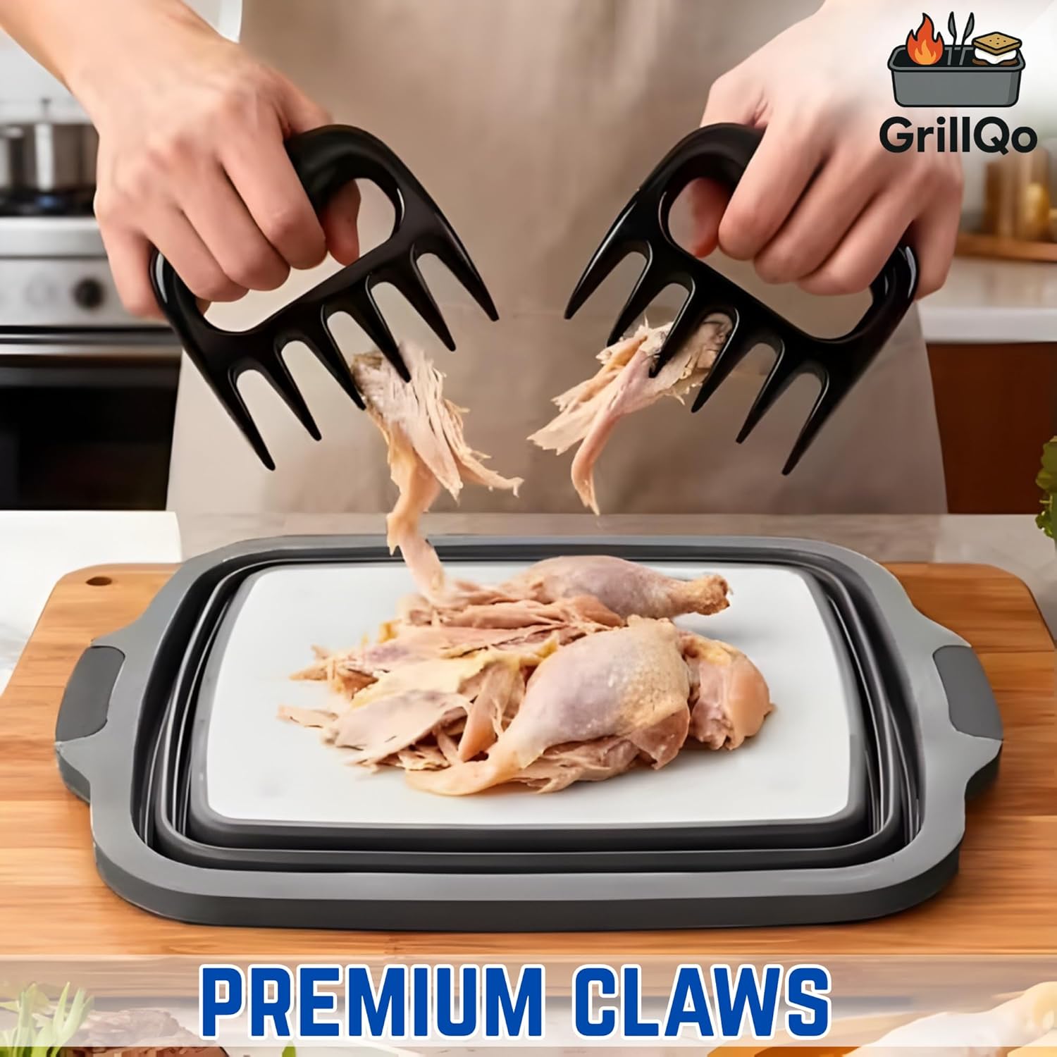 BBQ Prep Tub with 2 Pcs Meat Shredder Claws, Collapsible Cutting Board, 3 Adjustable Height BBQ Prep Tub with Lid, Multifunction Dish Basin for Kitchen, Grilling, Outdoor Cooking, Camping & Picnic