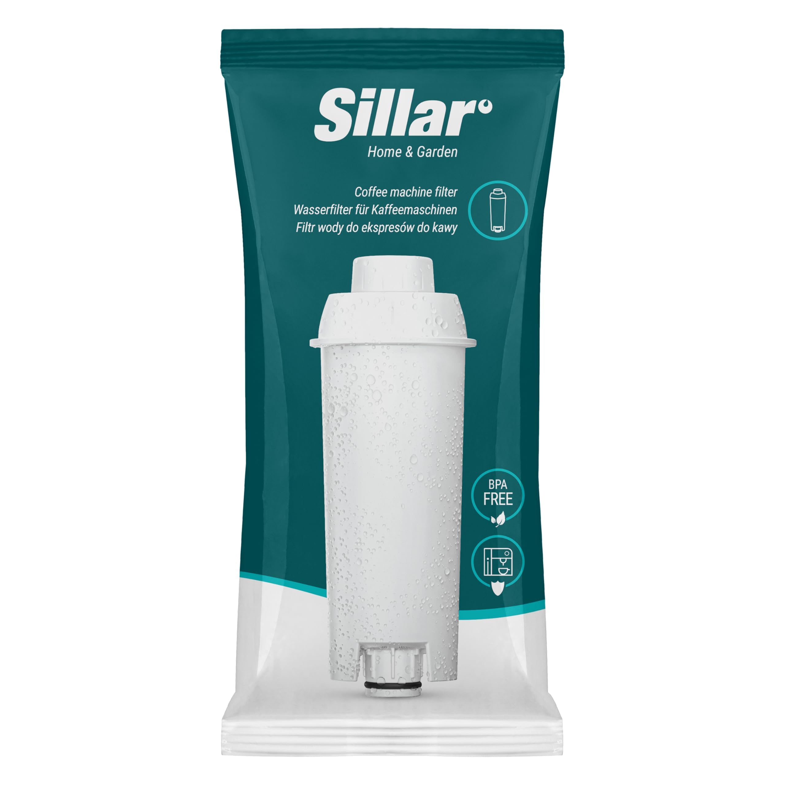 Sillar Set da 8x Filtro Acqua per Macchine da Caffè Delonghi DLSC002, SER3017 & 5513292811 - Compatibile con le Serie ECAM, ESAM, ETAM | Adatto a Dinamica, PimaDonna | Cartucce a Carbone Attivo
