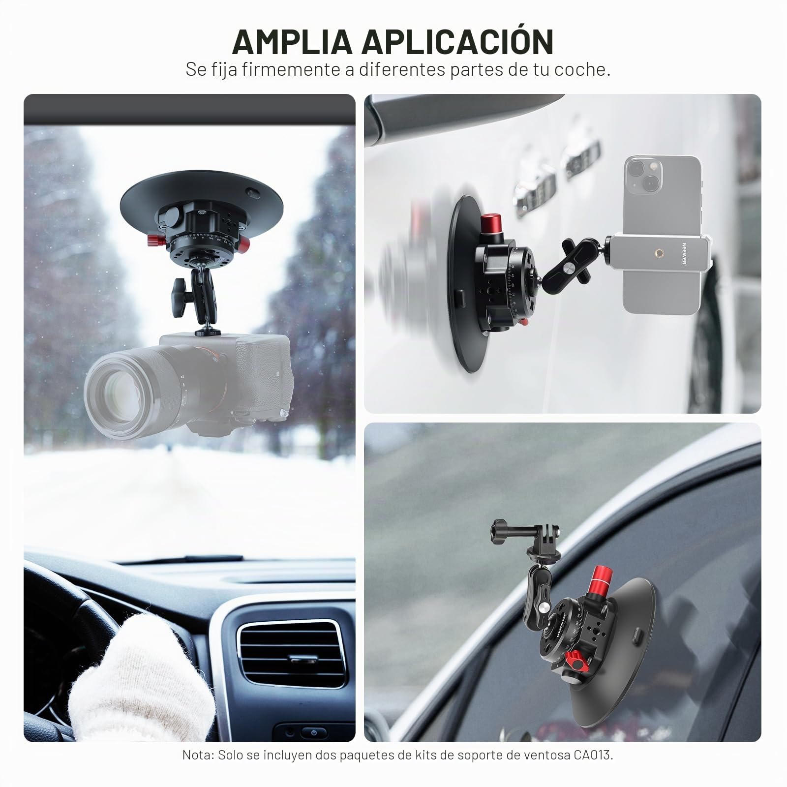 NEEWER Soporte de cámara con ventosa de 6 pulgadas compatible con GoPro, cabeza de bola de metal para parabrisas de coche, brazo mágico con adaptador de cámara de acción, paño de limpieza para soporte