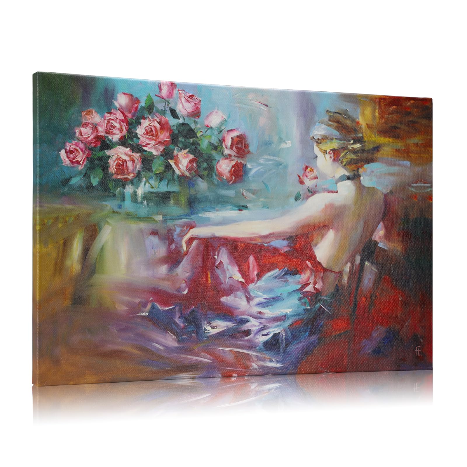 JBER Sztuka ścienna na płótnie, dekoracja stołu ściennego do sypialni, salonu, piękny prezent, obraz olejny na płótnie do pokoju - 60 x 40 cm (pełna wdzięku czerwona sukienka)
