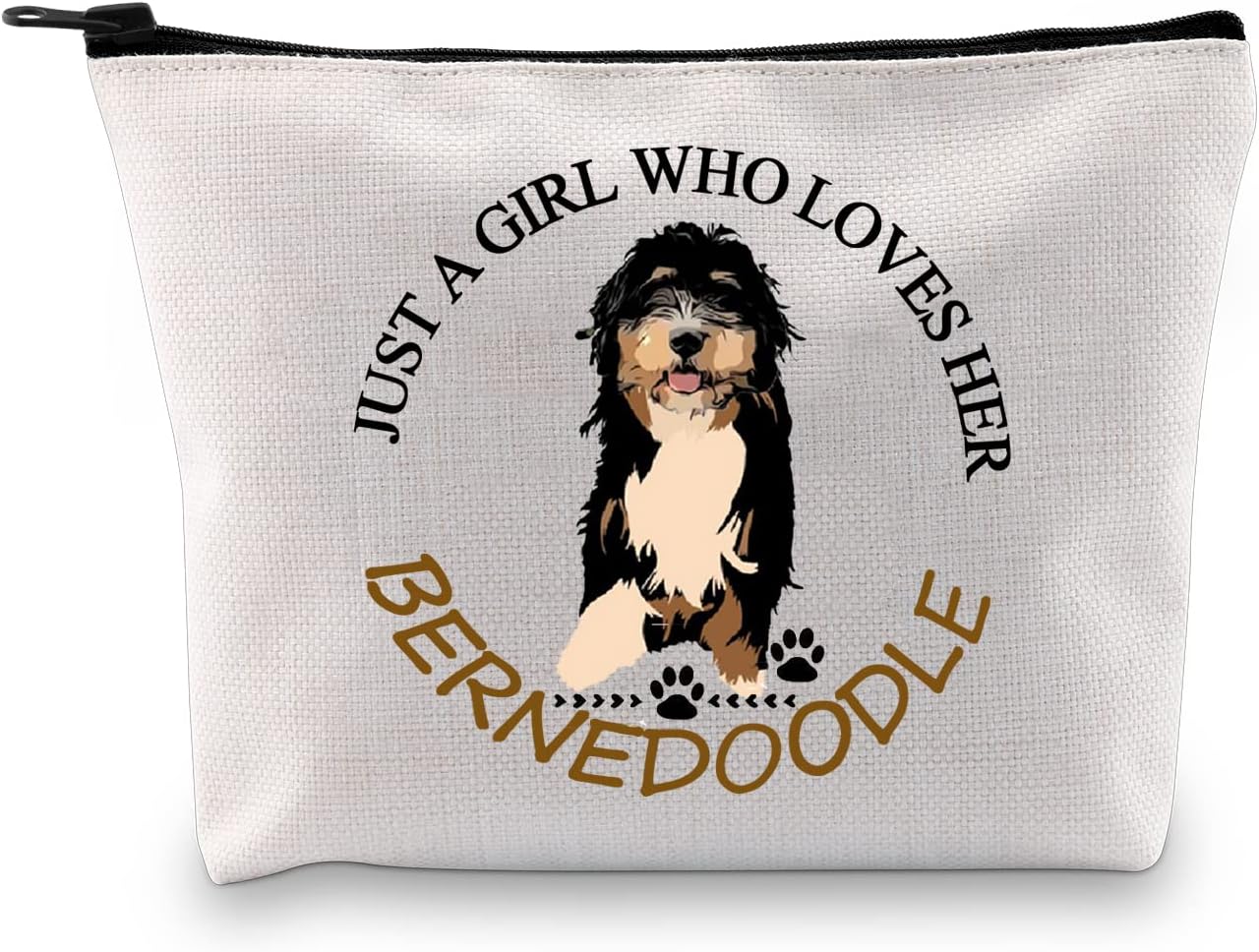 PXTIDYT Bernedoodle Lover Gift Who Loves Her Bernedoodle Cosmetic Bag Bernedoodle Dog Mom Zipper Bag Doodle Lover Gift(beige)