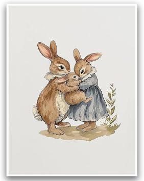 Nursery Poster Cute Animal Picture Vintage Animal Wall Art Nursery Decor Cute Rabbit Nursery Print 16x24Inch Unframed Poster for Kids Room Boys and Girls Room Baby Room Living Room BedRoom BathRoom