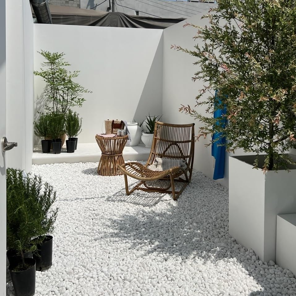 Miniatura 5 de Grava natural blanca BOMCHAN de 20 libras para paisajismo (4 veces lavadas) guijarros para plantas, piedras decorativas para jarrones de jardín,